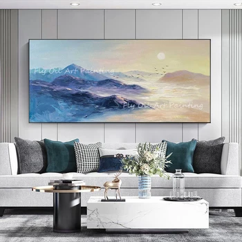 100% Pintado à Mão Tamanho Grande Abstrato Moderno paisagem de montanha e de nuvem bela Pintura a Óleo Sobre Tela, decoração