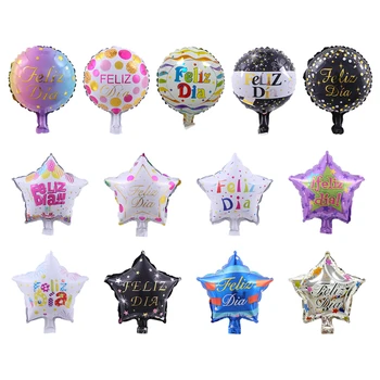 10pcs/set 10inch espanhol Feliz Todos os Dias da Festa de Aniversário de Decoração de Balão Redondo Estrelas, Balões Folha de Chuveiro do Bebê Bolas de Ar