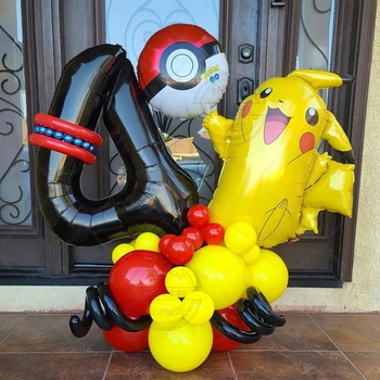 19 Crianças de Aniversário, Balões Pikachu Folha de Alumínio balões de 32polegadas Preto Números de Idade 1-9 Inflável, Brinquedos