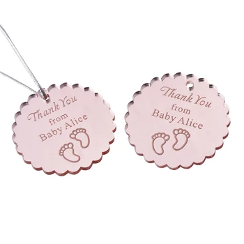 20pcs Personalizado Gravado Acrílico Amor Rodada de Onda Bebê de Prata de Ouro cor-de-Rosa Tabela do Casamento Centrais Sobrenome Decoração de Batismo de Bebê
