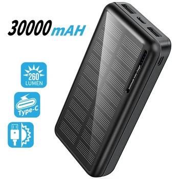 30000mAh Banco Energia Solar 2 USB Solar Carregador de Bateria Externo Powerbank para o iPhone 12 Samsung S21 Huawei Xiaomi Poverbank