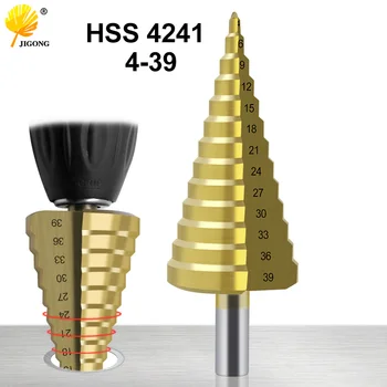 4-39 mm HSS Revestido de Titânio Passo Broca de Perfuração de Ferramentas de Poder para o Metal de Aço de Alta Velocidade de Madeira Cortador de Buraco de Cone de Broca