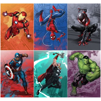 5D Diamante Pintura da Marvel Homem de Ferro, homem-Aranha, Hulk Pôster Arte do Bordado Completa Praça de Ponto Cruz Hobby Mosaico Decoração Home
