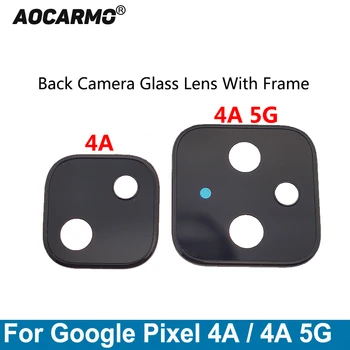 Aocarmo Para o Google Pixel 4A 5G Traseiro da Câmera Lente de Vidro Com Adesivo de Lente E Armação de Cobertura de Peças de Reposição