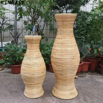 Chinês Grande Piso De Bambu Vaso Grande Sala De Estar, Pisos Decorativos Vaso Casa De Arte & Ofício Vaso De Flores De Tecido Retro 990605