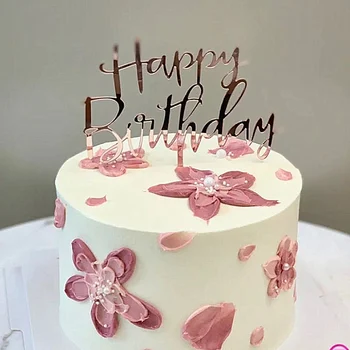 Cor-de-rosa de ouro feliz aniversário bolo topper Acrílica Clássico de Aniversário de Cupcake Topper Sobremesa Decoração Crianças festa de aniversário bolos de presente