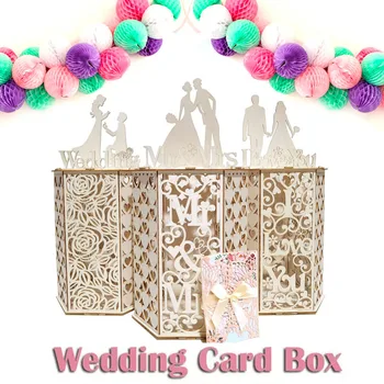DIY de Madeira de 6 faces de Casamento Cartão de Saudação da Caixa de Noiva Urn Envelope Caixa de Acessórios do Casamento Festa de Aniversário de Suprimentos