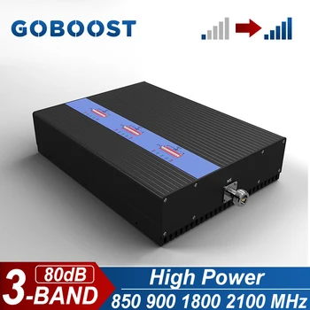 GOBOOST 80dB de Alta Potência Booster de Sinal 2G+3G+4G Tri-Band Celular Amplificador de 850 900 1800 2100 MHz Rede Reapeater B1 B3 B5 B8