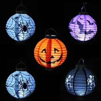 Halloween Decorativos Lanternas de Papel Festa do Espírito Produtos de Terceiros Adereços Decorativos Portátil de Abóbora Luminoso do DIODO emissor de Lanternas de Papel
