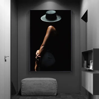 Modern Sexy Mulher de Arte Corpo de Fundo Preto, Impressão de Pôster Arte de Parede Fotos de Sala de estar Decoração de Casa (Sem Moldura)