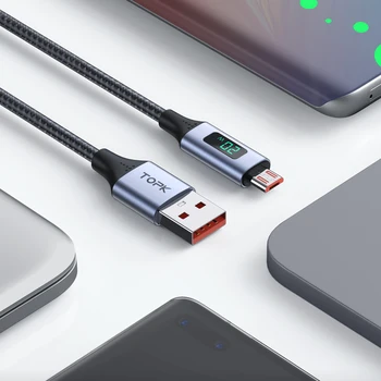 Novo LED Cabo Micro USB Tensão de Exibição Atual USB Tipo C Cabo de Carregamento Rápido de Dados para Xiaomi Huawei Micro USB Tipo-C Cabo de Linha