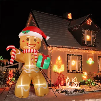 OurWarm 2023 Nova Natal Inflável 8ft Homem de Gengibre com Luzes de LED Impermeável ao ar livre Indoor Outdside Decorações do Jardim