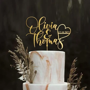 Personalizar o Casamento de Madeira Cake Topper para o Noivo e Noiva de Sr.&Sra Ouro Acrílico Bolo Topper Rústico Envolvimento Festivo Fornecimentos de Terceiros