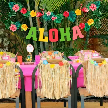 QIFU ALOHA Hawaii Feliz Aniversário Banner Flamingo Havaiano Tropical Decoração para uma Festa de Férias de Verão, Festa de Luau Aloha Fornecimentos de Terceiros