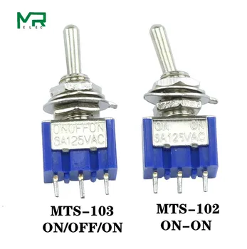 10 Pcs Alternar MTS-103 ON/OFF/ON PDT MTS-102 EM//EM 3 de Pin 6A 125VAC/3A 250VAC Mini Interruptor de Alavanca azul S