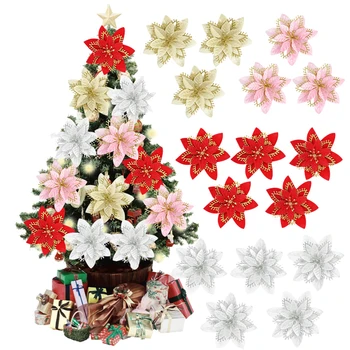 10 Pcs bicos-de-Natal Flores Decorações para Árvores de Natal Artificiais Flores para Xtmas Enfeites de Árvore de Ano Novo Decoração de Casa
