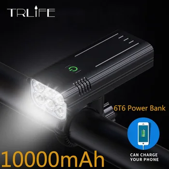 10000mAh 6*T6 Moto Luz de USB Recarregável do DIODO emissor de Luz de Bicicleta IPX5 Impermeável Farol MTB Lanterna Lâmpada Dianteira como banco do poder