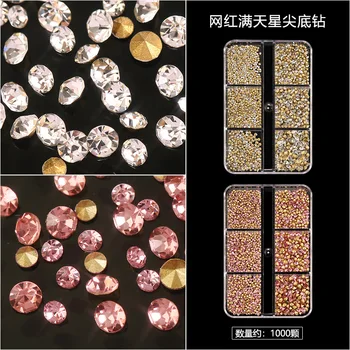 1000PCS/Caixa 6 Tamanhos SS3-SS10 Várias Cores Nítidas Inferior Diamantes de Vidro Rhinestones da Arte do Prego Jóias Decoração Manicure Encantos