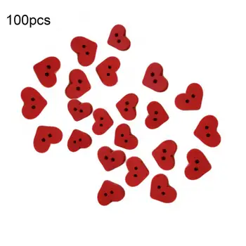 100Pcs 1.5x1.2cm Coração Vermelho Botão Para Crianças De 2 Furos de Coração Vermelho do Amor Botão de Madeira Roupas DIY de Costura Acessório de Decoração em Artesanato de DIY