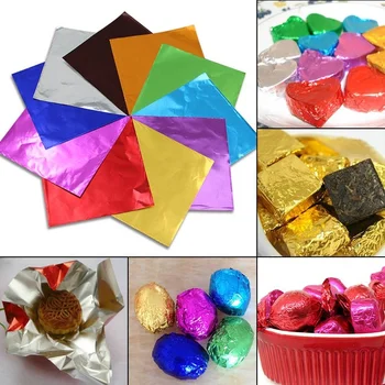 100pcs DIY Alimentos Folhas de Alumínio Papel Chocolate Cookie Wrappers Festa de Embalagem de Presente a Folha de Papel Autocolante Doces Pacote de Papel