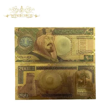 10pcs/lot Melhor Preço Para a Arábia saudita de Notas de 200 Árabes Notas em Ouro 24K Chapeado Contas Para Decoração E Coleção