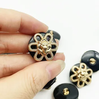 10pcs Requintado Flor de Borda Leão Cabeça de Metal Botão Para a Camisola do Vestuário de DIY de Costura, Decoração de Botão Redondo Acessório