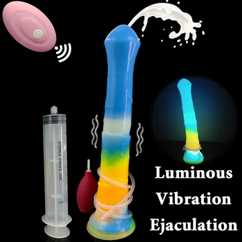 10Speeds Ejaculação, o Pênis Vibrador, as Lésbicas Strapon Gozadas enorme Vibrador Brilho Luminoso no Escuro Anal Vagina Brinquedos Sexuais Para as Mulheres, o Homem