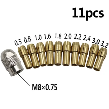 11PCS/monte Mini Broca de Bronze Mandril porta-Pinça para Ferramenta rotativa Dremel 0.5-3.2 mm Latão e Porca para o Conjunto de Acessórios Dremel