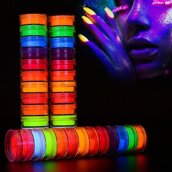 12 cores neon fósforo pó do pigmento fluorescente unha polonês pigmento em pó conjunto prego decorações da arte do prego facial fluorescente