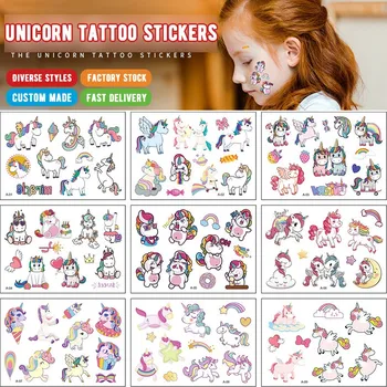 12 Pack Crianças Dos Desenhos Animados Unicórnio Tatuagem Adesivos Impermeáveis De Longa Duração Engraçado Bonito Adesivos