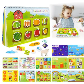 12Themes Ocupado livro fruto de animais alfabeto Montessori Brinquedos para a Criança Atividades Fichário de Aprendizagem de inglês Tranquila Livro para Crianças de bebê