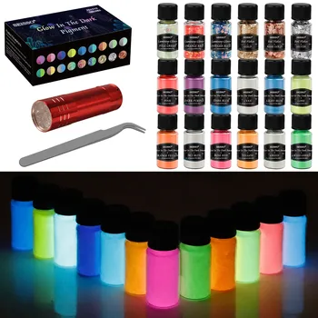 18Colors Brilham no Escuro Pigmento em Pó de Epóxi Resina, Pigmentos Luminosos Lâmpada UV para Artesanato de Resina de Lodo de Arte do Prego Tinta Acrílica de DIY