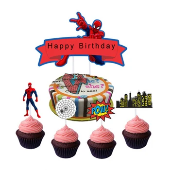 1set Tema do homem-Aranha decoração do Bolo de Bolo de Cupcake Toppers Bolo Bandeira Tipos Festa de Aniversário, Decoração de Bolo de Aniversário de Suprimentos