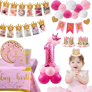 1ª Festa de Aniversário, Decoração de chá de Bebê para festas Primeira Festa de Aniversário, Decoração de Balões de 1 Ano Um Ano de Idade aniversariante