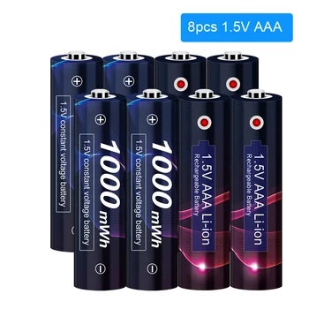2-8Pcs de 1,5 V AAA Bateria Recarregável AAA de 1,5 V Bateria de iões de lítio 1000mWh 1,5 v Pilhas Recarregáveis AAA