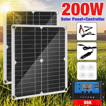 200W Painel Solar Kit Com 60A Controlador de 12V DC Portátil de Energia Solar do Carregador de Bateria do Banco do Acampamento Carro Barco RV Solar de Placa