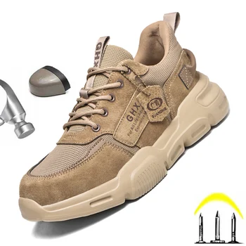 2022 a Segurança do Trabalho, Sapatos de Aço do Dedo do pé Anti-punctura Indestrutível Homens Botas de Segurança de Kevlar Palmilha de Camurça Couro Superior do Trabalho Tênis