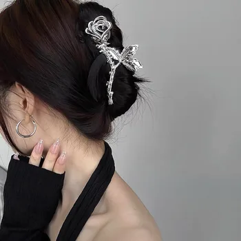 2022-Coreano De Prata, Cor De Rosa Flor De Cabelo De Metal Claw Para As Mulheres A Moda Headwear De Caranguejo Cabelo Grampo Grampo Grampo De Cabelo Acessórios