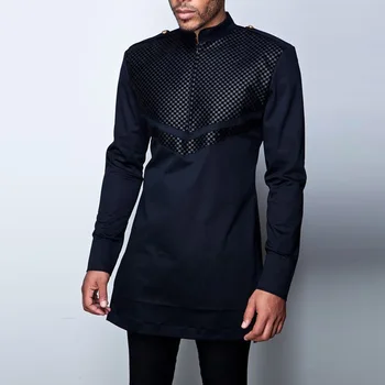 2022 Homens T-Shirt Africano-se Dashiki, Manga Longa colcha de Retalhos superior de Moda da Mola de comprimento Médio Masculinos de Roupas Plus Size 4xl Black T-shirt