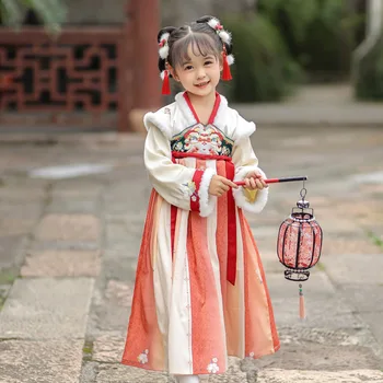 2022 Inverno de Novos Produtos Bordados e Espessamento Chinês Tradicional Hanfu Vestido Para Menina Bonito Vestido de Princesa Saia