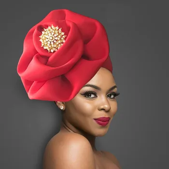 2022 Mulher Moderna Flor Grande Turbante Chapéu De Moda Hijab Muçulmano Caps Diamantes Quebra Cabeça Senhoras Bandana De Quimio Cap Africana Chapéu