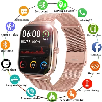 2022 Mulheres Novas Smart Watch Suporte de idioma polonês Monitor de frequência Cardíaca Homens Sport Fitness Tracker de Chamada Bluetooth Smartwatch +Caixa