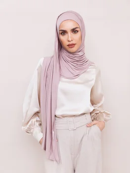 2022 Novas Mulheres Muçulmanas De Alta Qualidade Jersey Hijab Algodão Mercerizado Instantâneas Lenço Islã Puro Cor Versátil De Moda Do Turbante