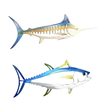 2022 Novo anúncio de Simulação de Metal de Tubarão, Atum Pingente de Decoração da Parede de Metal de Peixe Escultura de Parede Arte de Pendurar Enfeite para Sala de estar