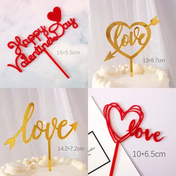 2022 Novo Casamento Acrílico Bolo Topper do Amor do Coração de Ouro Cupcake Topper para Feliz Dia dos Namorados Festa de Aniversário Bolo Decorações