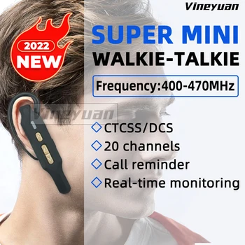 2022 NOVO Pack 2 Vineyuan Mini-Ouvido-montado Walkie Talkies USB Tipo-C Recarregável de 20 Canais UHF Portátil Dois Rádios de comunicação