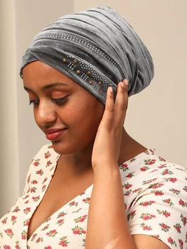 2022 Veludo macio interior Hijab Caps Muçulmano trecho Turbante cap Islâmica Underscarf Gorro Gorro de Veludo Cap Africana Headtie