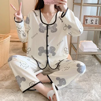 2022 Verão as Mulheres do Pijama Pode Ser Usado Fora de Outono de 2 peças Top Curto + Calça Bonito Olá Homewear Kitty