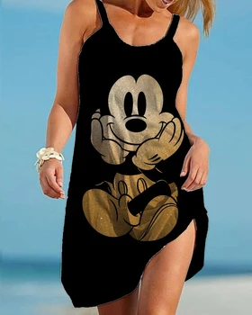 2022 Verão Mickey e Minnie Mulheres da Moda Funda Impressão de Disney do Vestido de Mulher Sexy, Solto à beira-Mar da Praia de Praia Casual Dress