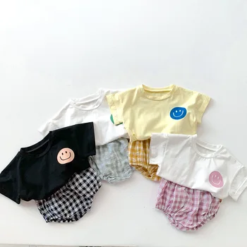 2022 Verão Novo Bebê de Impressão Conjunto de Roupa de Bebê Meninas de Manga Curta T-Shirt + Manta PP Shorts 2pcs Roupas de Crianças Meninos de Terno